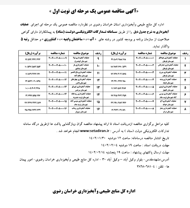 عملیات آبخیزداری در رشت آب- ساختمان و ابنیه و کشاورزی